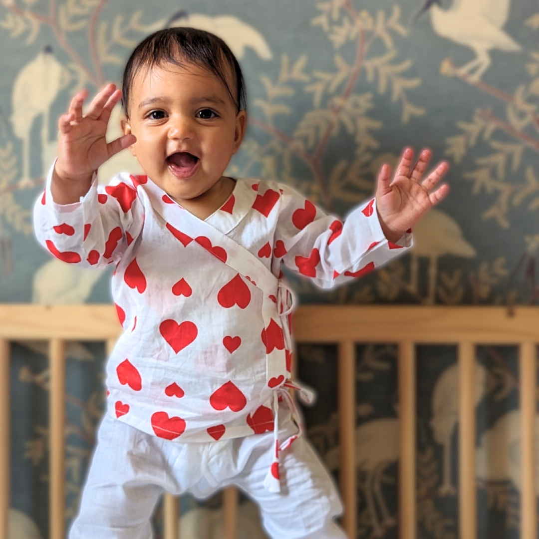 Cotton Muslin Baby Jhabla | Hearts 